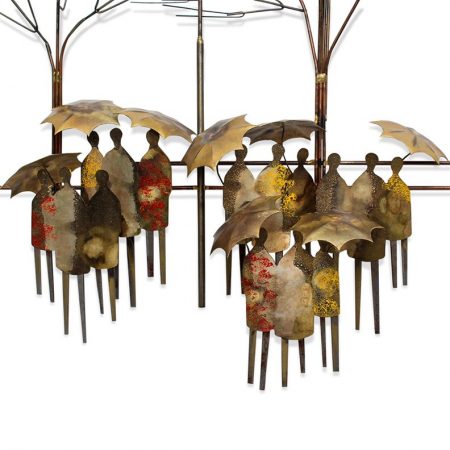 1970s Curtis Jeré Rainy Day in the Park Wall Sculpture Signed