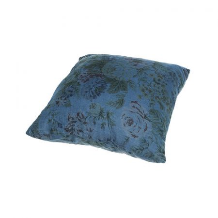 Blue Floral Linen Pillow