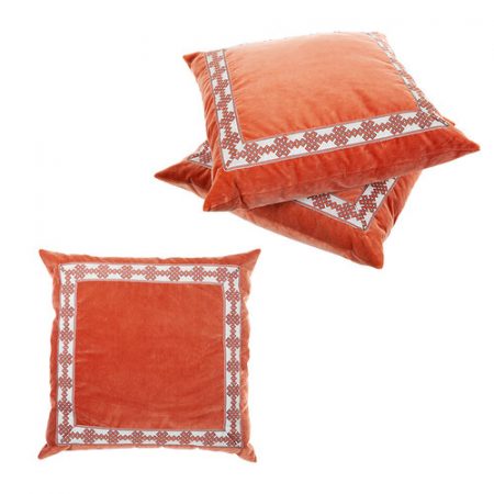 Moroccan Style Embroidered Borders Silk Velvet Pillow (Three Available)