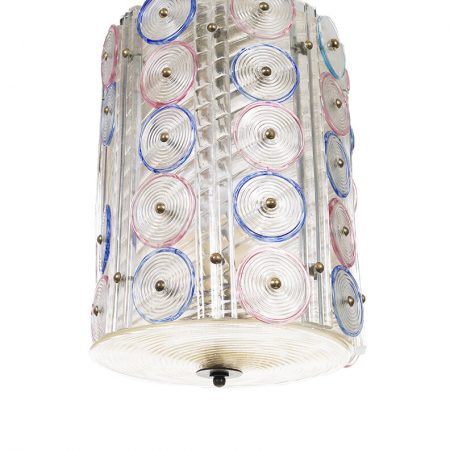 Mid Century Modern Italian Murano Glass Drum Pendant Light, Circa 1960s