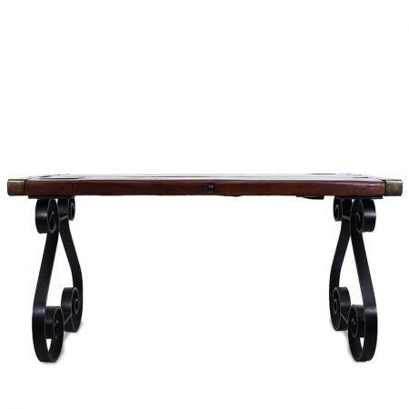 Antique Rustic Door Console Table with Wrought Iron Legs