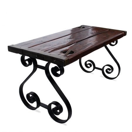 Antique Rustic Door Console Table with Wrought Iron Legs