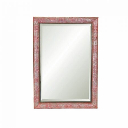 KLASP Home Mirror Covered with Salmon Colored Crocodile Cowhide