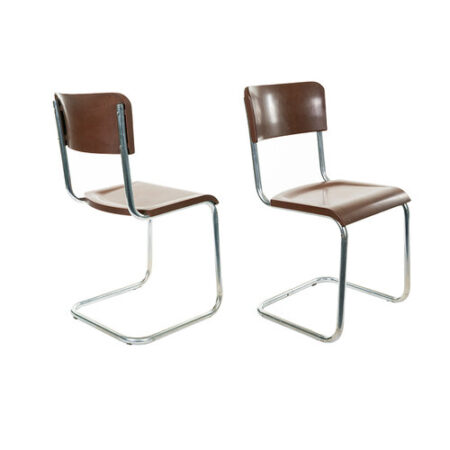 Pair of Vintage Molded Plastic Chairs with Chrome Marcel Breuer Style Frame