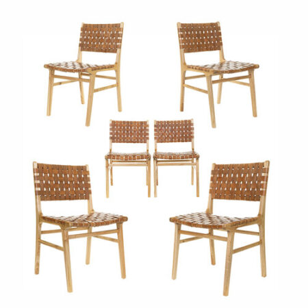 Set of Six Bolinas Woven Leather and Wood Dining Chairs by Roost