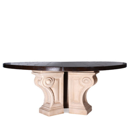 Vintage Michael Taylor Round Dining Table with Cast Stone Base & Walnut Top