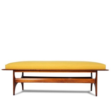 MCM Sculptural Walnut Bench with Boucle' Upholstery
