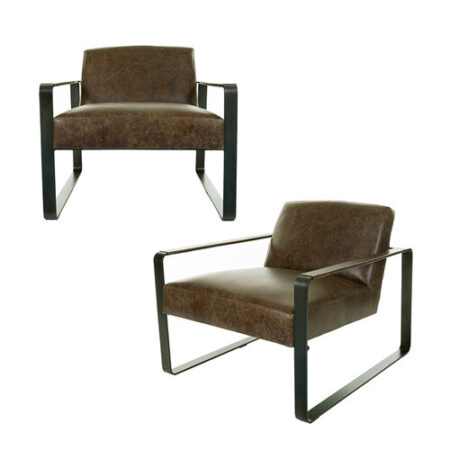Pair of Milo Baughman Style Brown Leather Chairs from CB2
