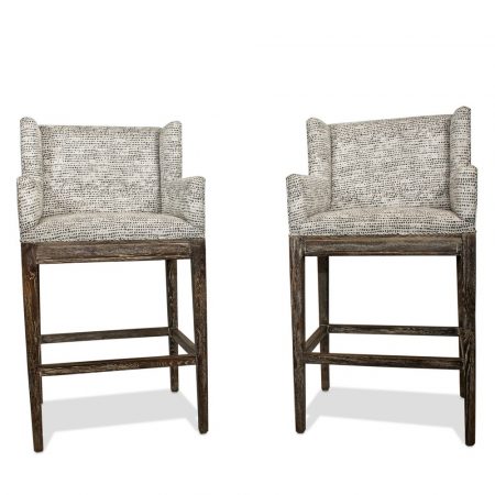 Pair Of Morgan Track Arm Bar Stools with Weathered Gray Oak Frame