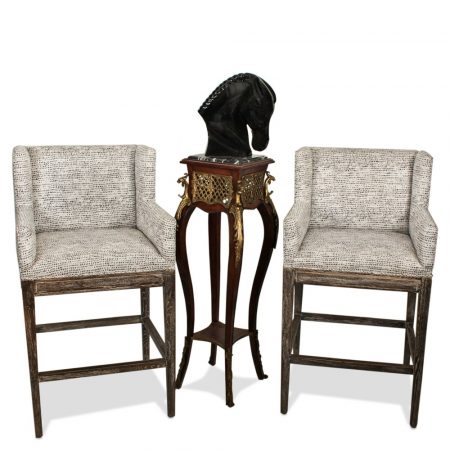Pair Of Morgan Track Arm Bar Stools with Weathered Gray Oak Frame