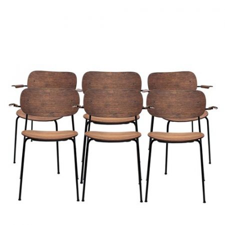 Set of Six Co Chairs with Arms in Dark Stained Oak from Menu Design