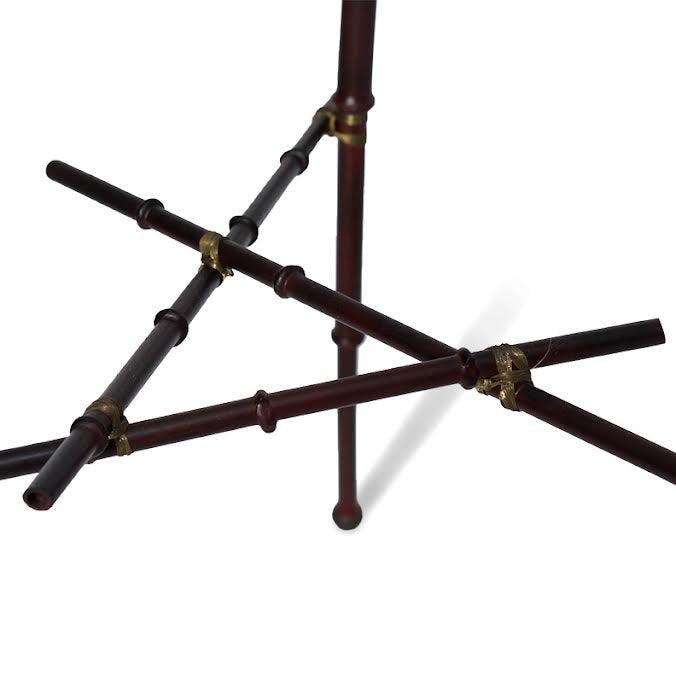 Vintage Tripod Metal Bamboo Accent Table with Florets and Gilt Knots 1980s