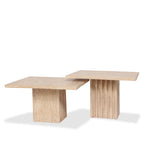 CB2 Carve 2-Piece Travertine Cocktail Table Set