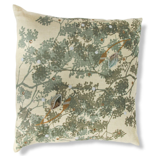 Belgian Linen Pillow with Floral Stitching