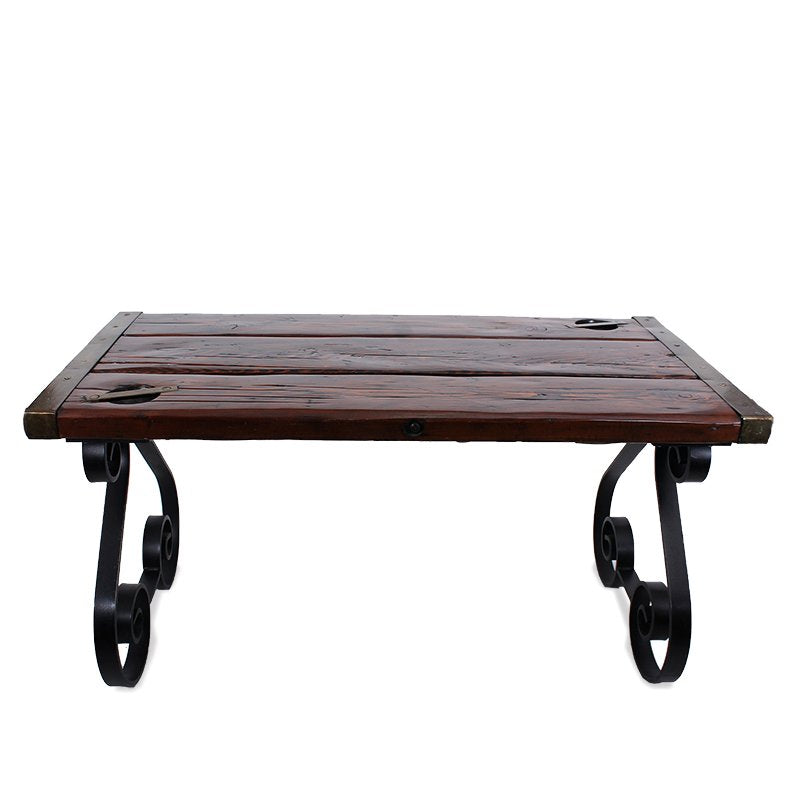 Antique Rustic Door Console Table with Wrought Iron Legs