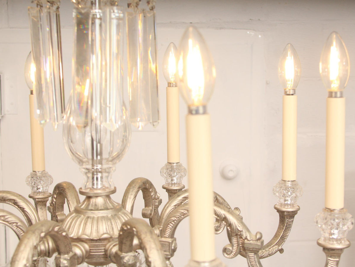 Vintage French Louis XV Silver Gilt Finish Chandelier c1980s