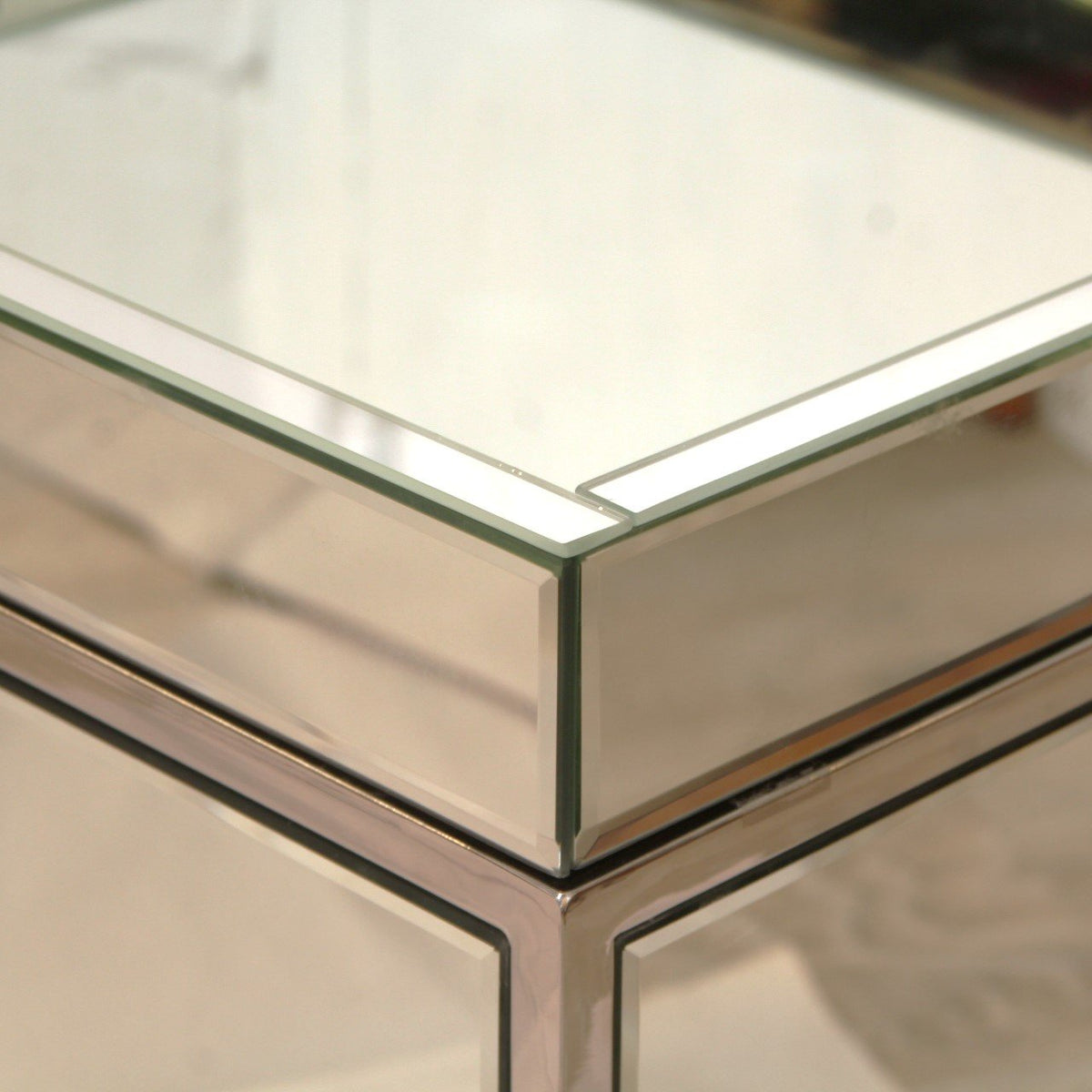 Modern Mirrored Side Table with Tray Top