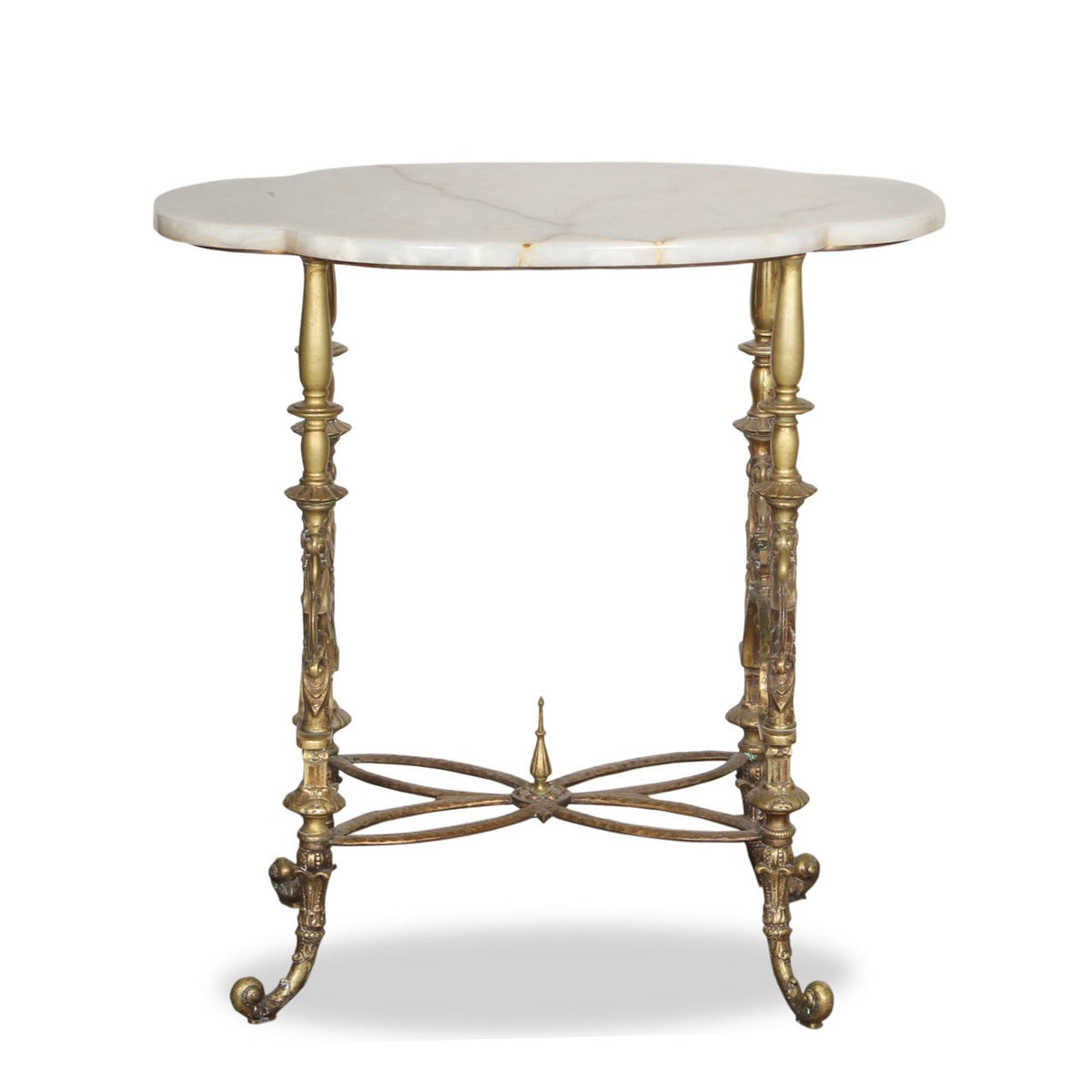 Antique French Louis XVI Style Table Gilt Brass Base with Marble Top