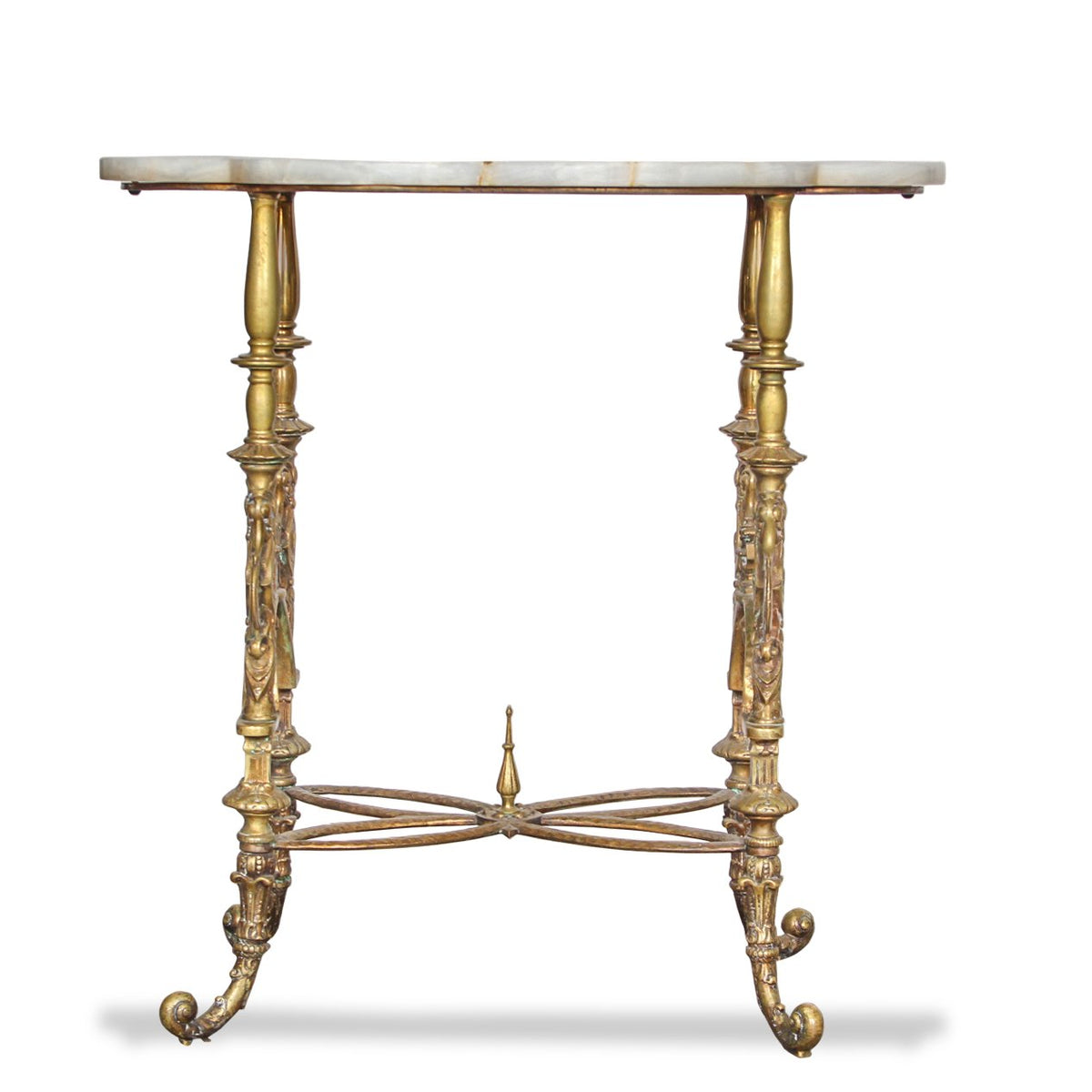 Antique French Louis XVI Style Table Gilt Brass Base with Marble Top