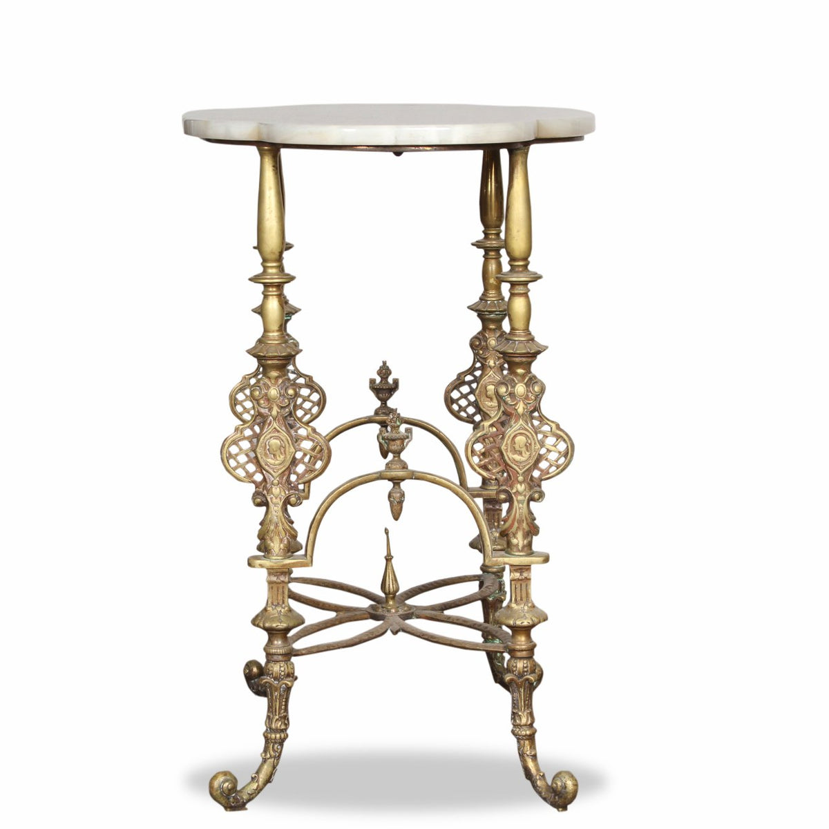 Antique French Louis XVI Style Table Gilt Brass Base with Marble Top