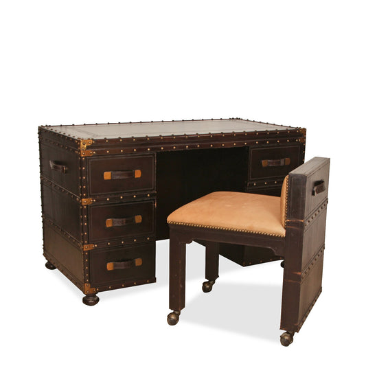 Maitland Smith Leather Trunk Desk with Chair