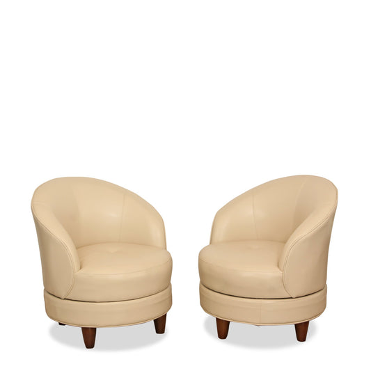 Pair of Modern Bucket Leather Swivel Chairs