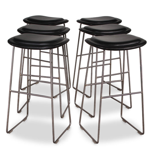 Set of 6 Modern Leather Barstools