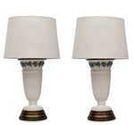 Pair of Wedgwood Style Blue and White Lamps