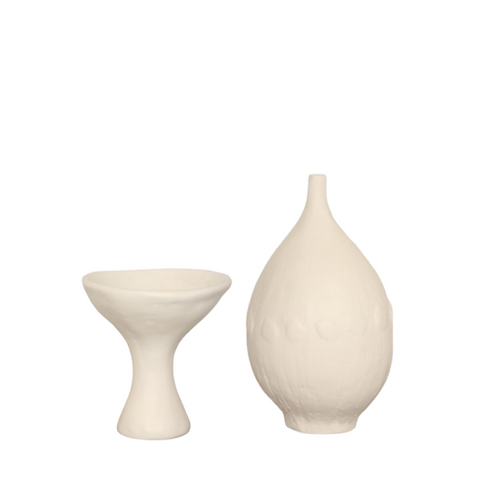 Modernist Urn-White Plaster & Modernist Vase-White Plaster, Set of 2