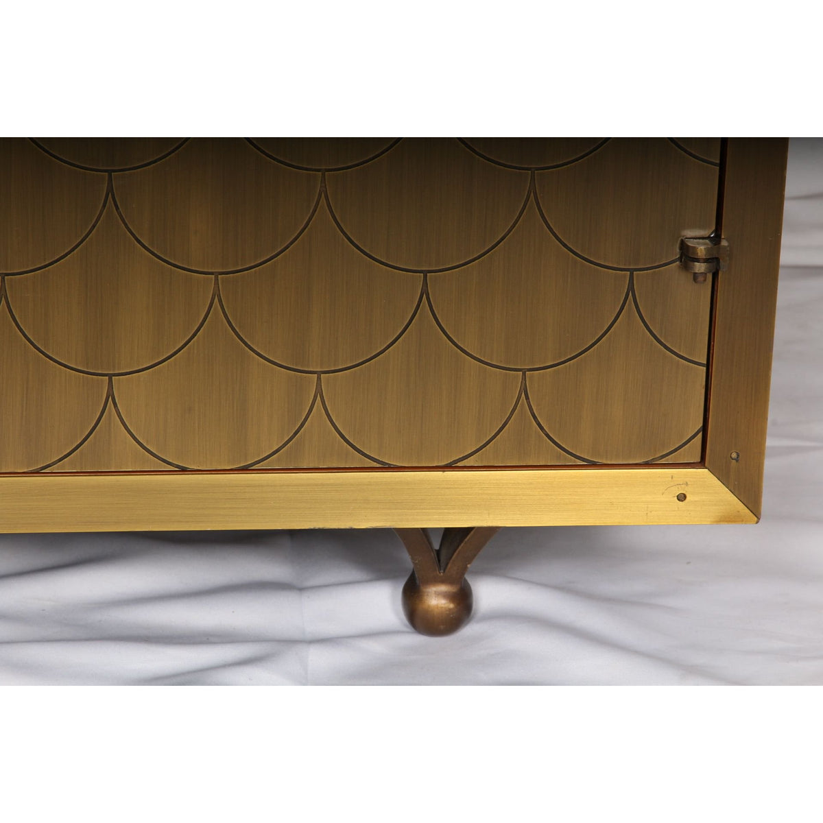 Julian Chichester Fry Cabinet with Ochre Vellum Wrap and Fishscale Brass Doors