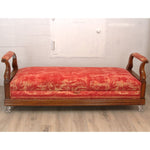 Antique Louis Philippe Walnut Window Bench with Fortuny Upholstery and Lucite Legs 19thC