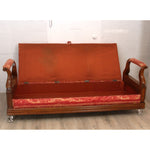 Antique Louis Philippe Walnut Window Bench with Fortuny Upholstery and Lucite Legs 19thC