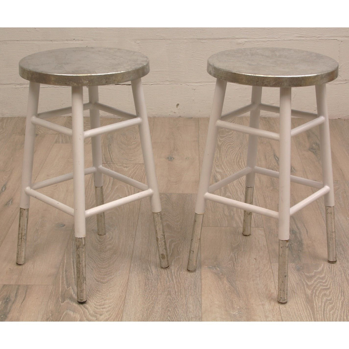 Pair of Counterstools with Silver Dipped Seats and Legs