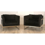 Pair of Milo Baughman Mirror Polished Nickel Cube Chairs by Thayer Coggins